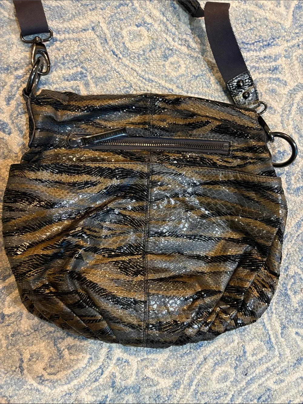 HOBO Black and Gold Zebra-Print Crossbody Shoulder Bag